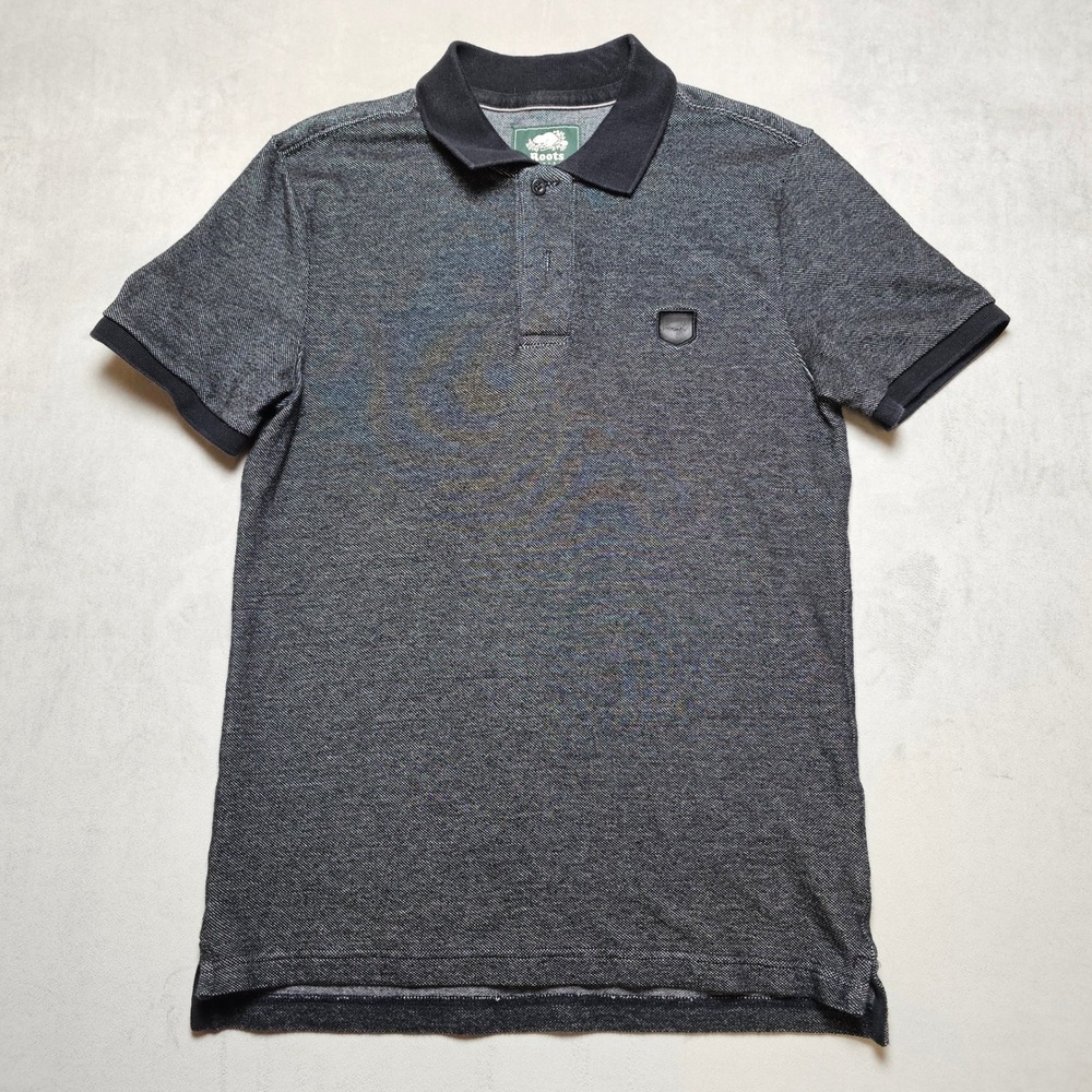 Roots Canada Mens S Charcoal Gray Textured Pique Cotton Polo‎ Shirt Short Sleeve